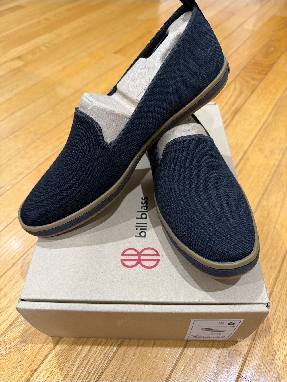 bill blass Black Slip-On Knit Loafers with Tan Trim